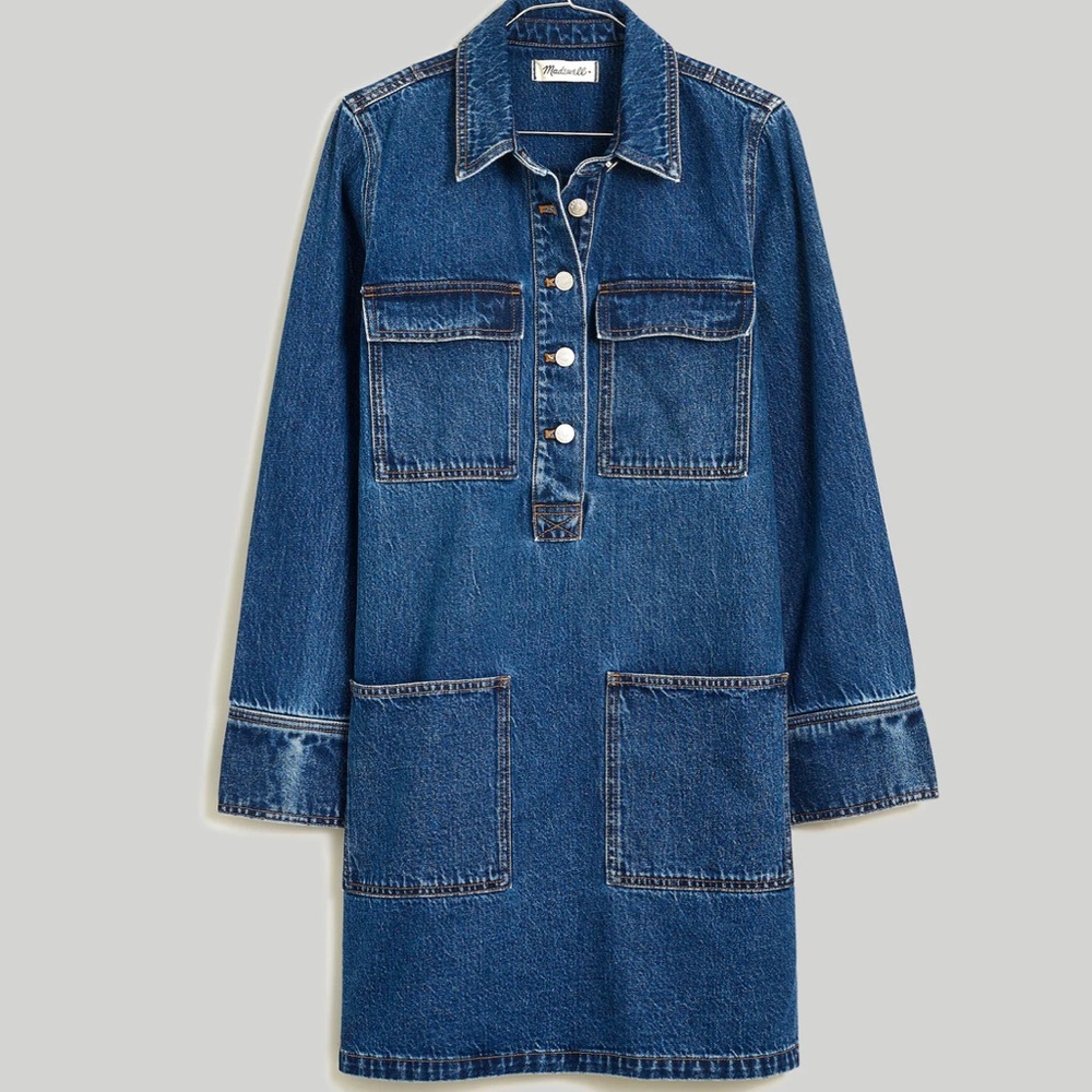NWOT Madewell Denim Popover Mini Shirtdress XL - Picture 7 of 8